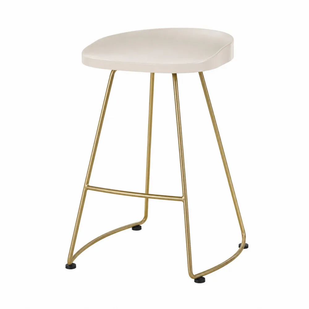 Sgabello in ecopelle beige con struttura in metallo dorato 65 cm