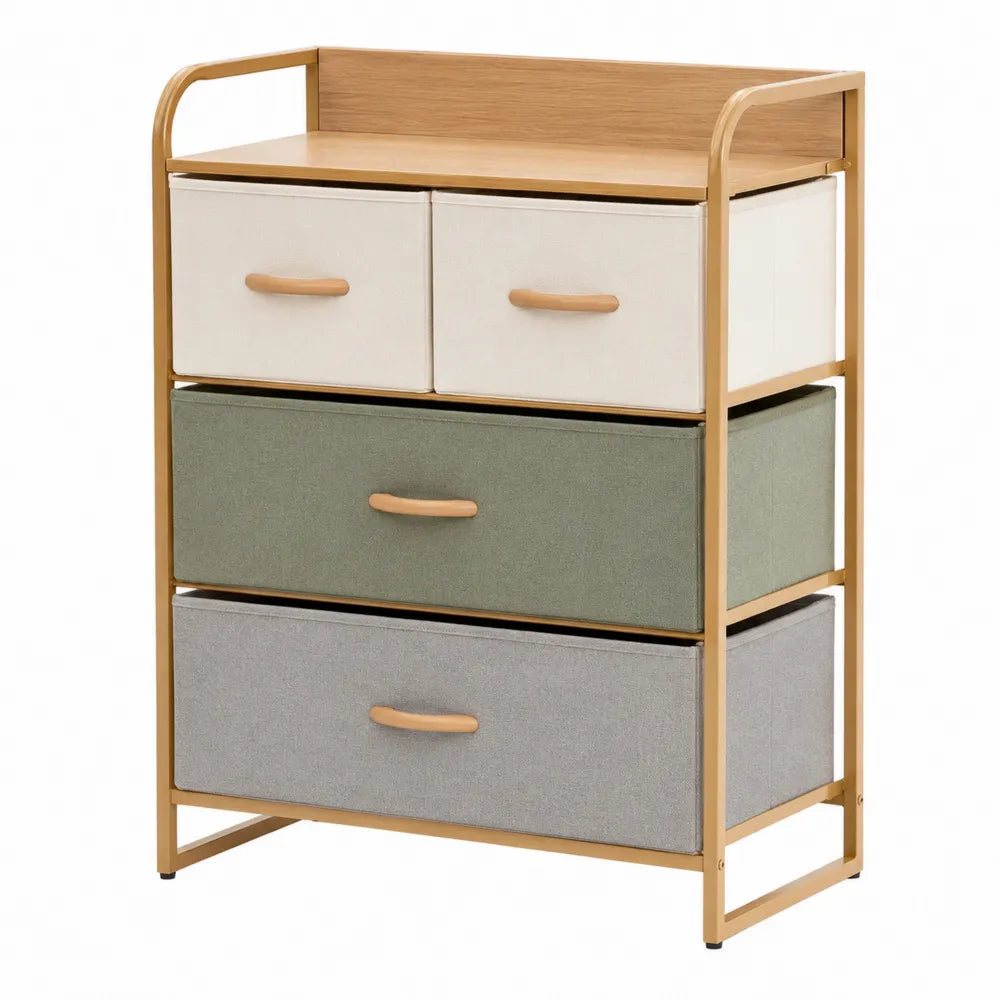 Cassettiera in tessuto multicolore con struttura in metallo
