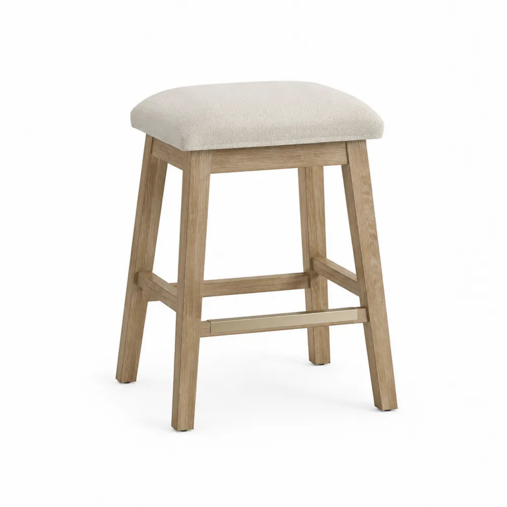 Sgabello in Legno di Quercia e Tessuto Beige 45x35x65 cm