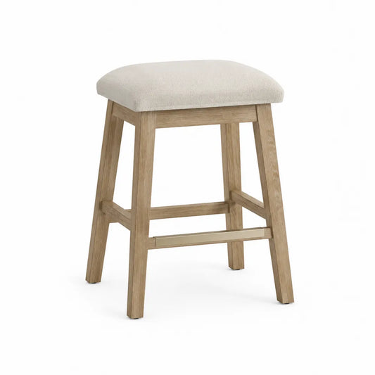 Sgabello in Legno di Quercia e Tessuto Beige 45x35x65 cm