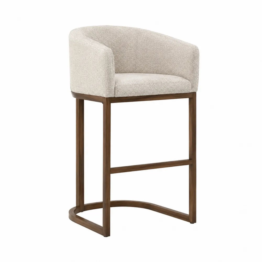 Sgabello da bar in legno con seduta in tessuto beige