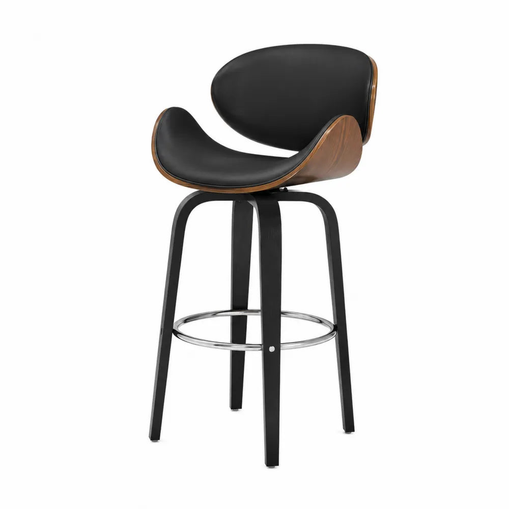 Sgabello da Bar Girevole in Pelle Sintetica Nera con Base in Legno, Altezza 100 cm