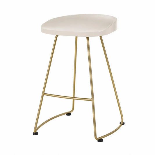 Sgabello in ecopelle beige con struttura in metallo dorato 65 cm