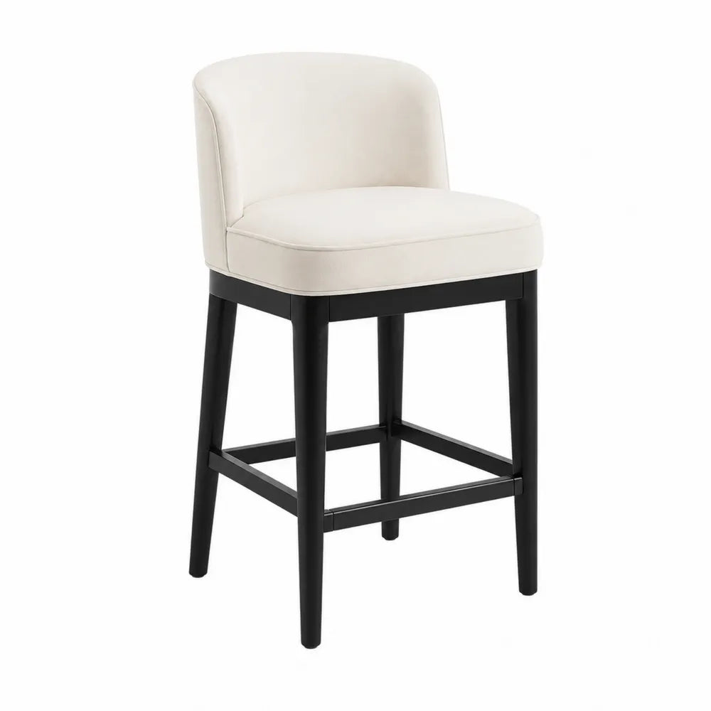 Sgabello da bar in pelle sintetica bianca con gambe in legno nero