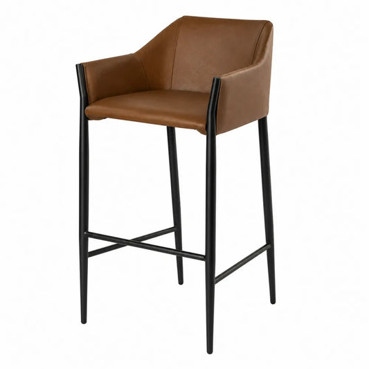 Sgabello da Bar in Pelle Sintetica Marrone e Metallo Nero