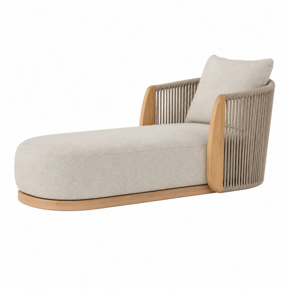 Chaise longue da esterno in legno e tessuto beige