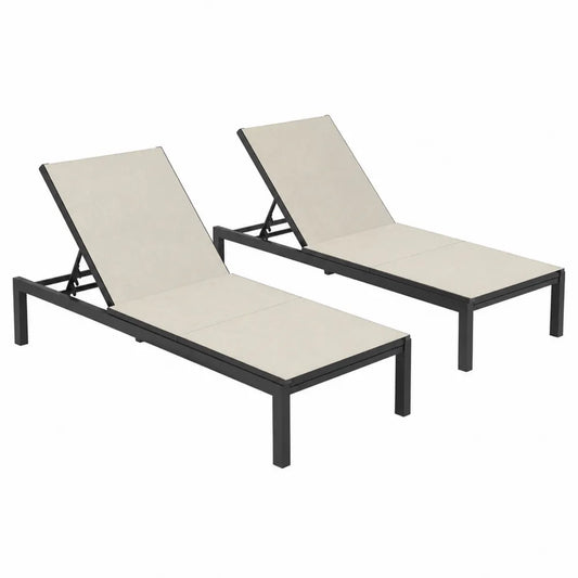 Set di 2 lettini prendisole in metallo e tessuto beige