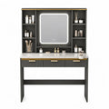 Toletta con Specchio a LED in MDF e Marmo Grigio Scuro