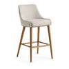 Sgabello in Tessuto Beige con Gambe in Legno di Faggio